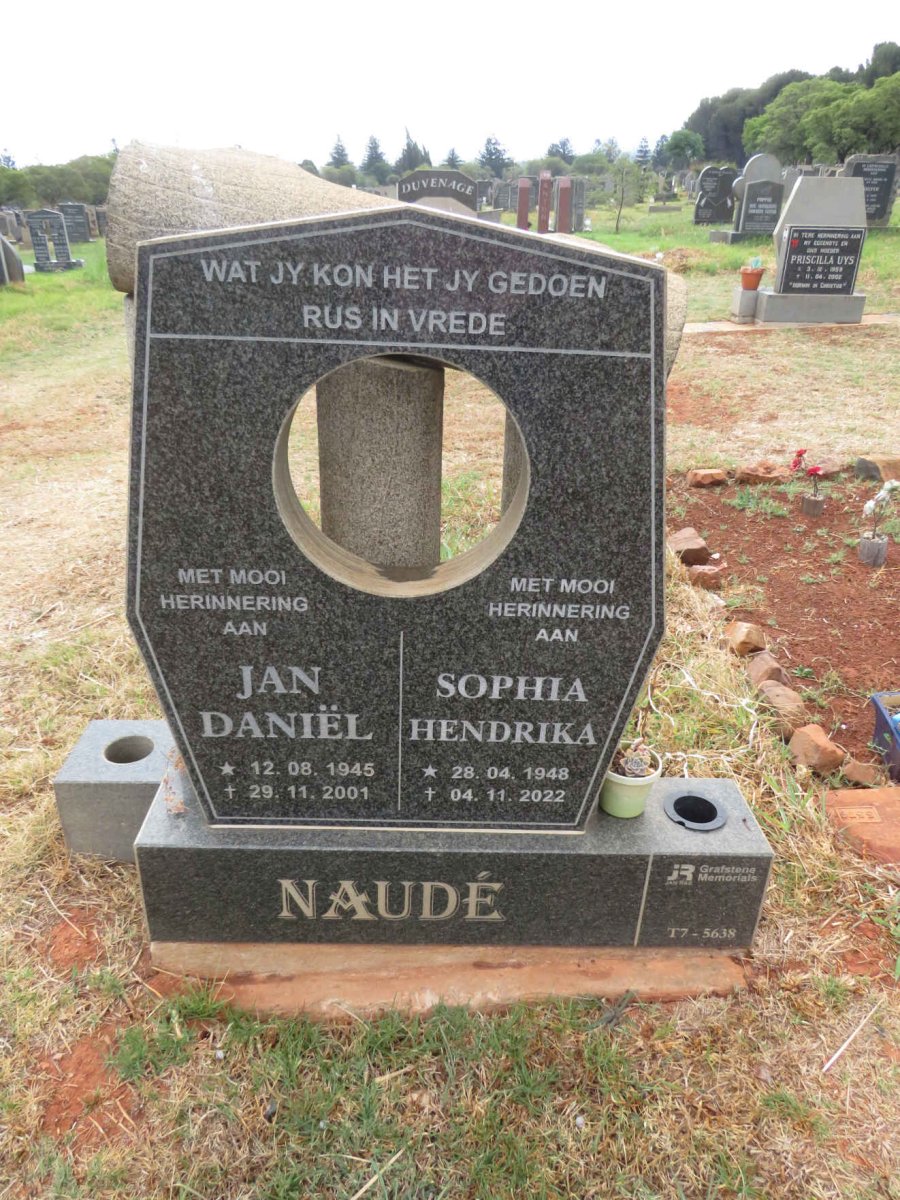 NAUDE Jan Daniel 1945-2001 & Sophia Hendrika 1948-2022