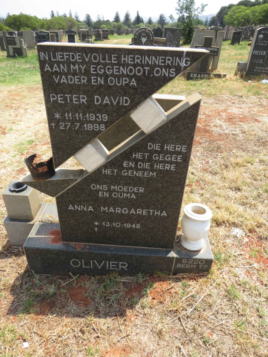 OLIVIER Peter David 1939-1998 & Anna Margaretha 1946-