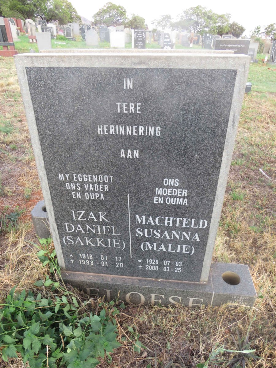 OELOFSE Izak Daniel 1918-1998 & Machteld Susanna 1926-2008