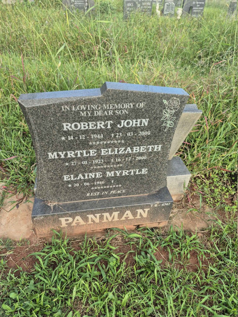 PANMAN Myrtle Elizabeth 1923-2000 :: PANMAN Robert John 1944-2000 :: PANMAN Elaine Myrtle 1946- 
