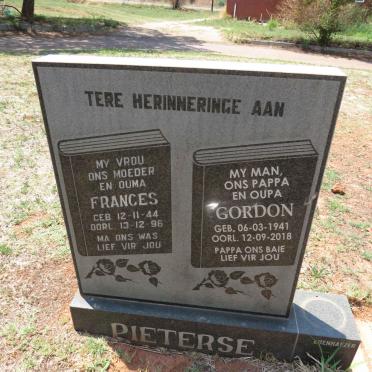 PIETERSE Gordon 1941-2018 & Frances 1944-1996