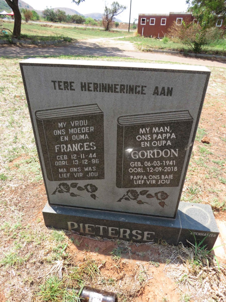 PIETERSE Gordon 1941-2018 & Frances 1944-1996