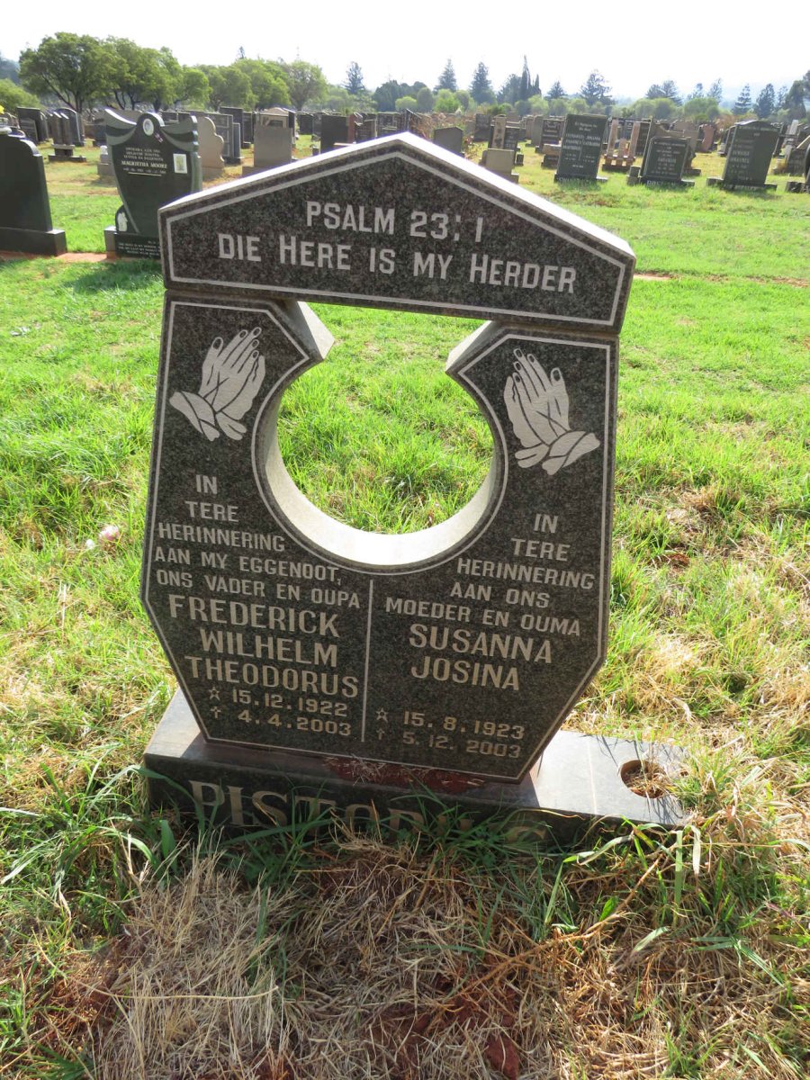 PISTORIUS Frederick Wilhelm Theodorus 1922-2003 & Susanna Josina 1923-2003