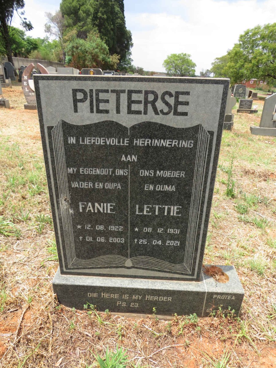 PIETERSE Fanie 1922-2003 & Lettie 1931-2021