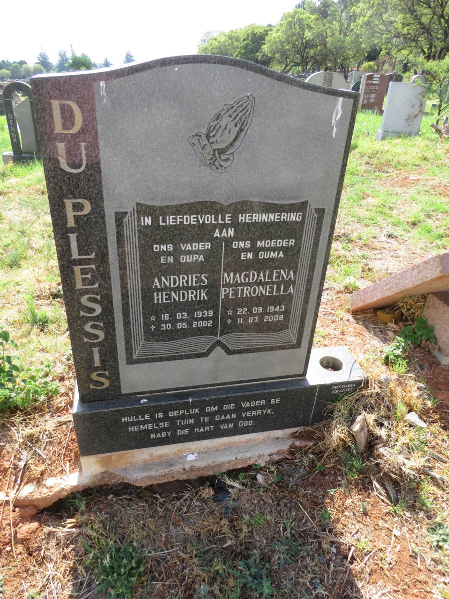 PLESSIS Andries Hendrik, du 1939-2002 & Magdalena Petronella 1943-2009