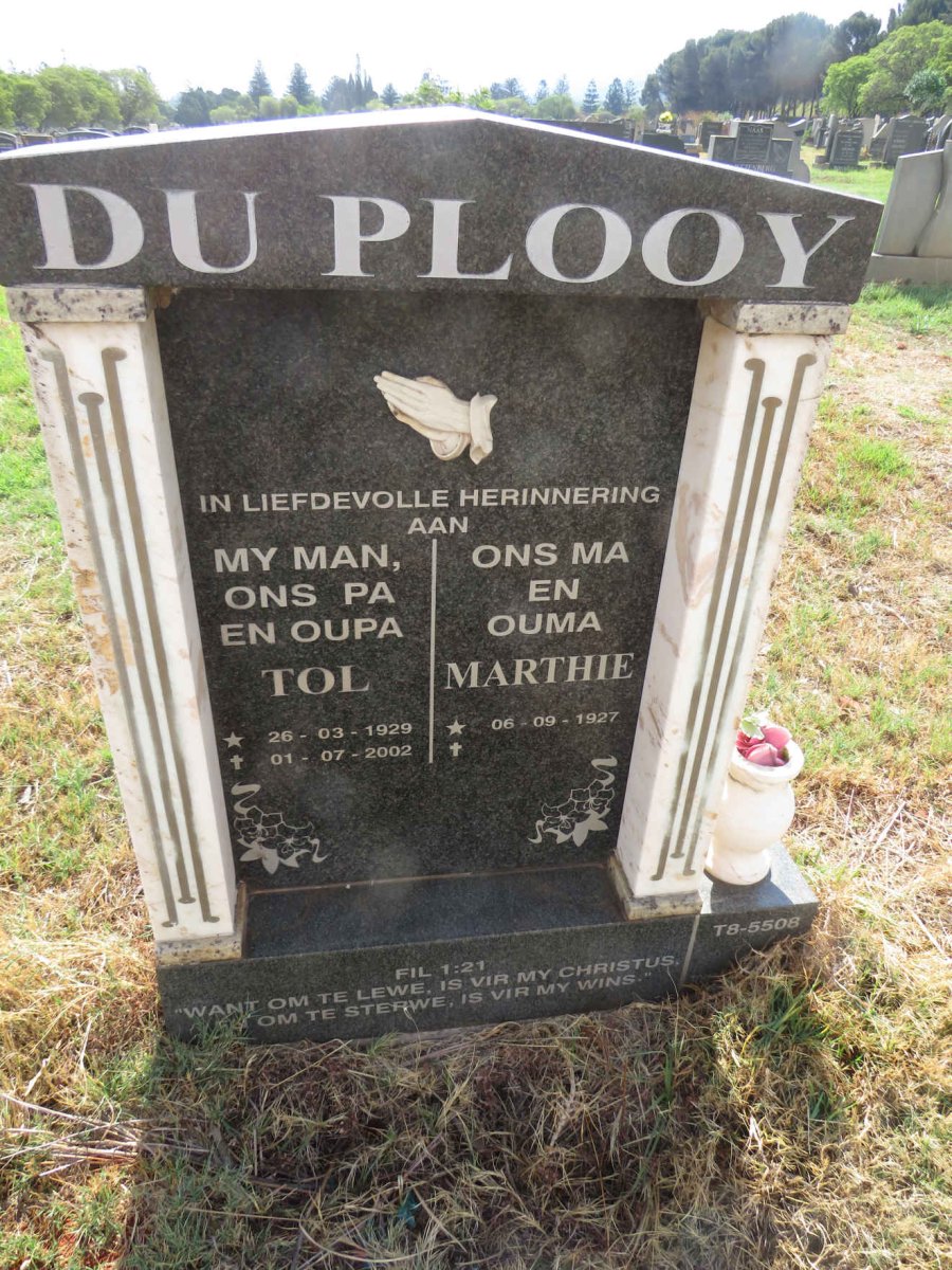 PLOOY Tol, du 1929-2002 & Marthie 1927-