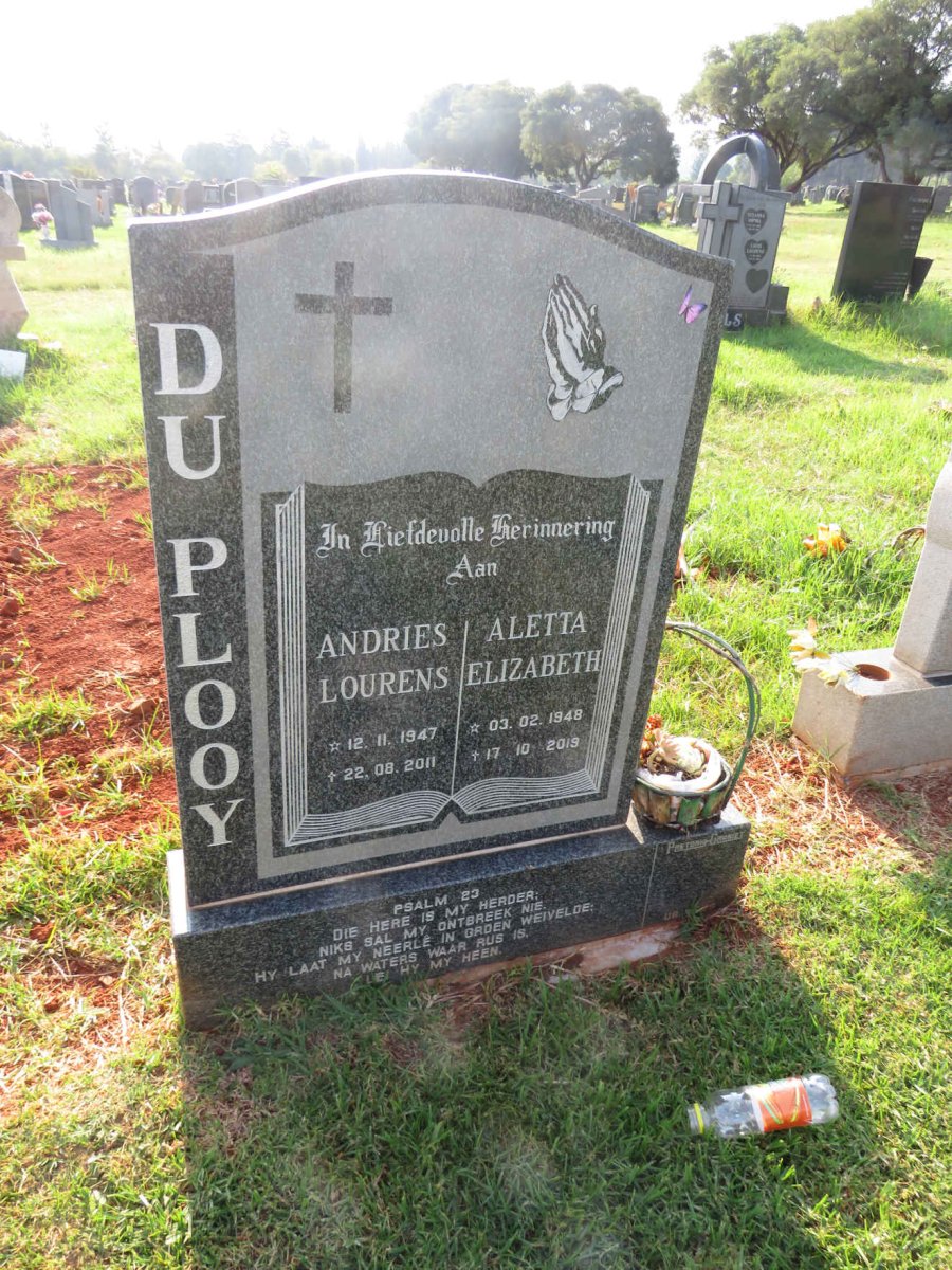 PLOOY Andries Lourens, du 1947-2011 & Aletta Elizabeth 1948-2019
