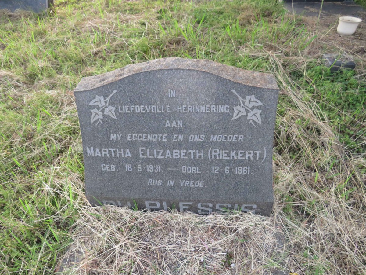 PLESSIS Martha Elizabeth, du nee RIEKERT 1931-1961