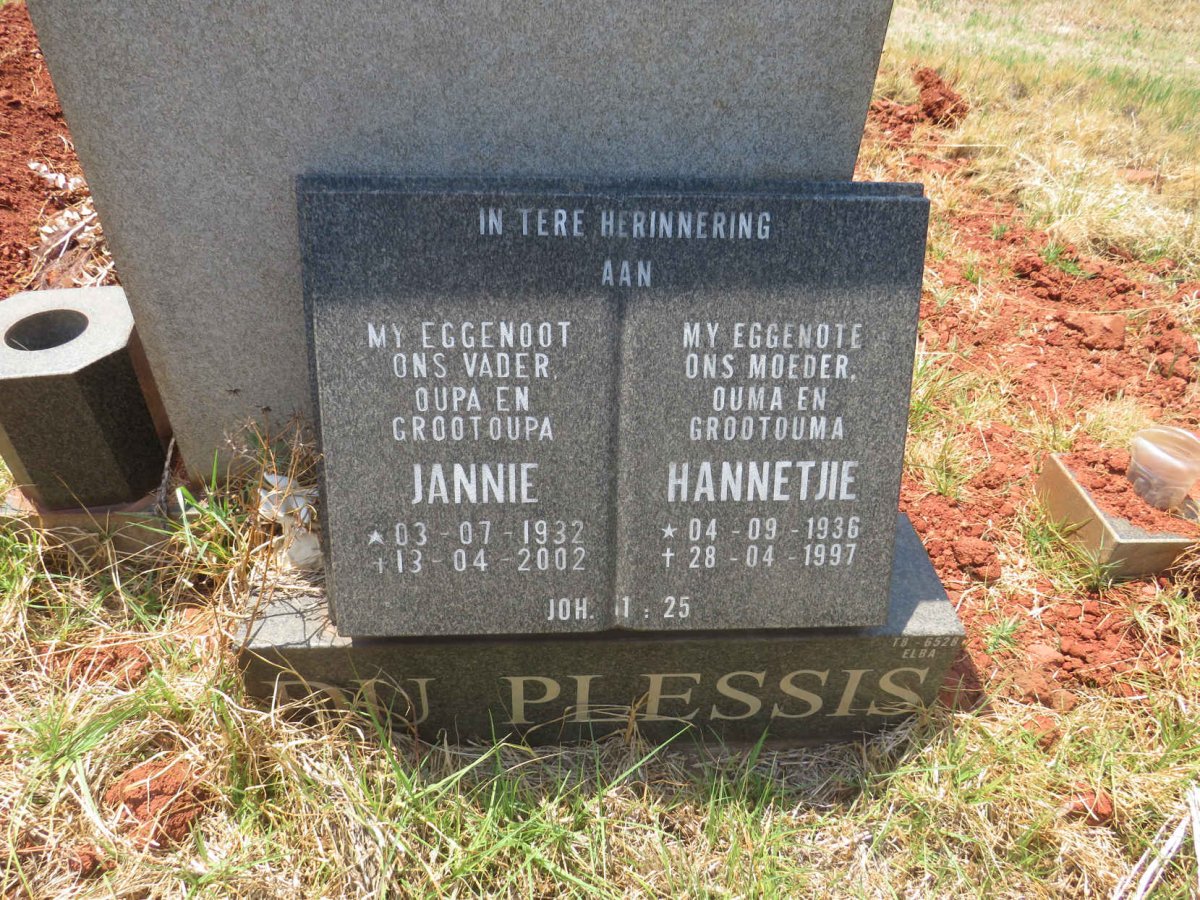 PLESSIS Jannie, du 1932-2002 & Hannetjie 1936-1997