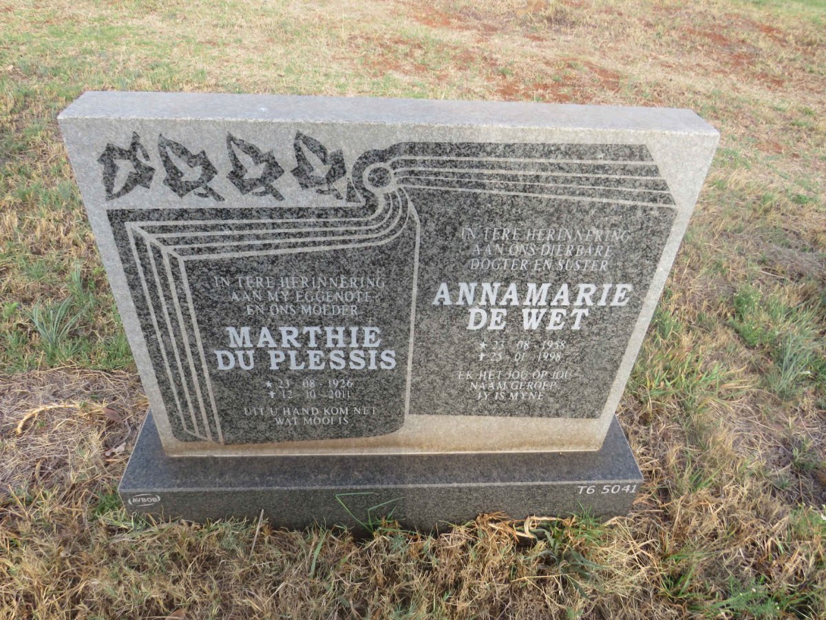 PLESSIS Marthie, du 1926-2011 :: DE WET Annamarie 1958-1998