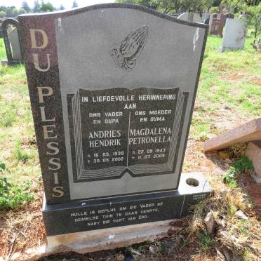 PLESSIS Andries Hendrik, du 1939-2002 & Magdalena Petronella 1943-2009