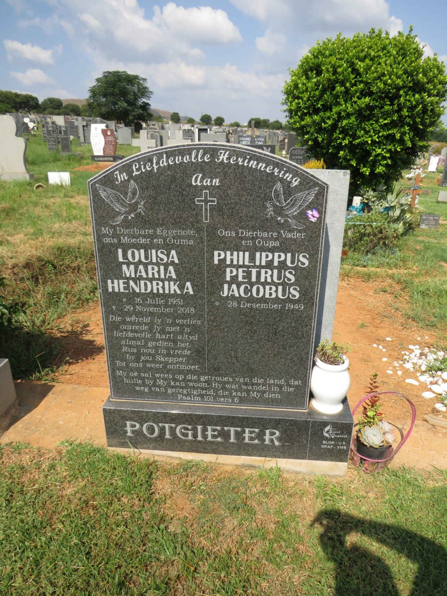 POTGIETER Philippus Petrus Jacobus 1949- & Louisa Maria Hendrika 1951-2018