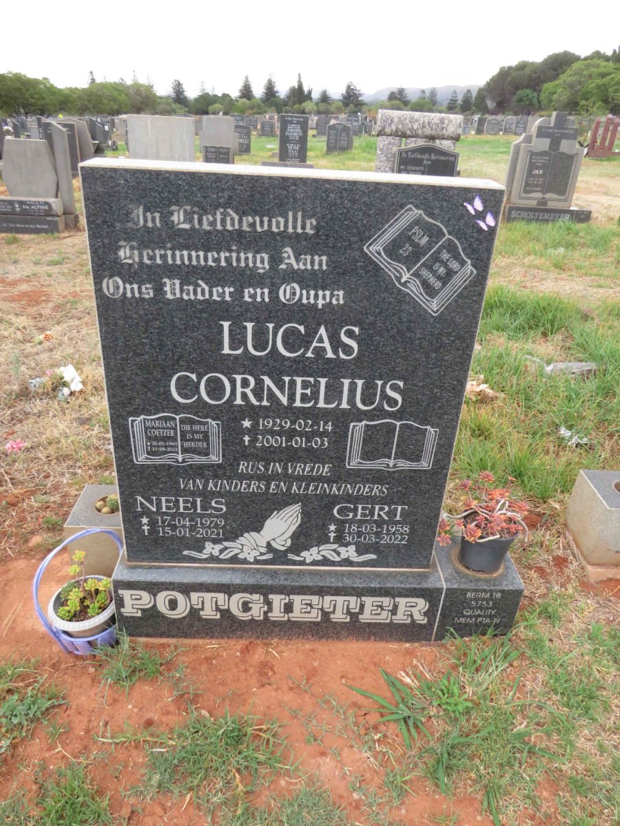 POTGIETER Lucas Cornelius 1929-2001 :: POTGIETER Gert 1958-2022 :: COETZER Mariaan 1960-2022 :: POTGIETER Neels 1979-2021
