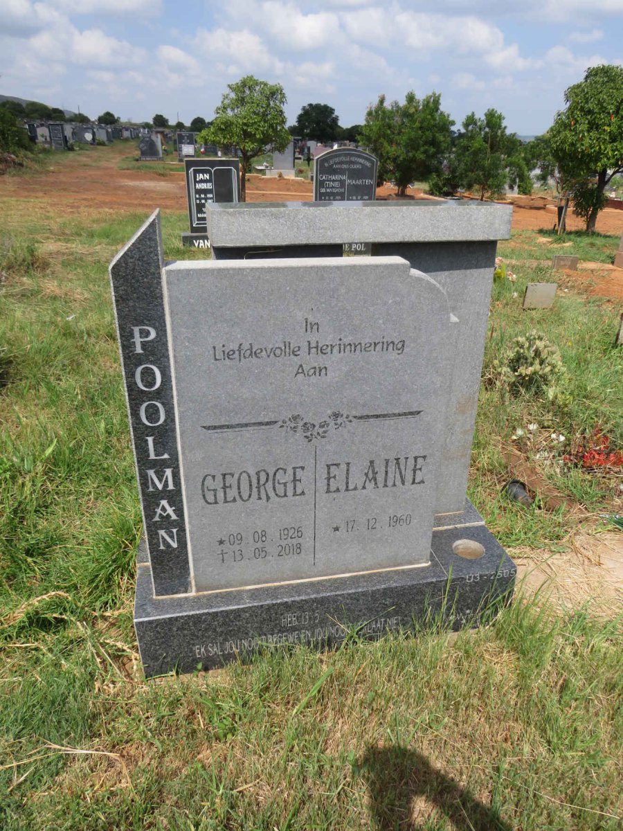 POOLMAN George 1926-2018 & Elaine 1960- 