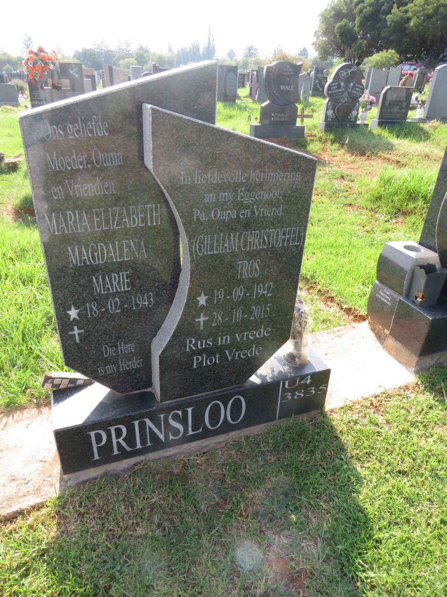 PRINSLOO Gilliam Christoffel 1942-2015 & Maria Elizabeth Magdalena 1943-