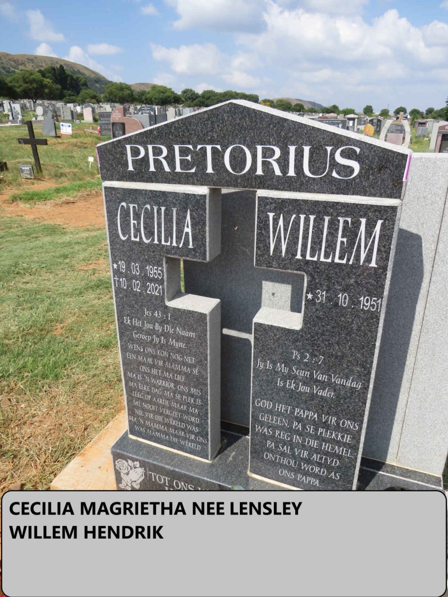 PRETORIUS Willem Hendrik 1951- & Cecilia Magrietha LENSLEY 1955-2021 