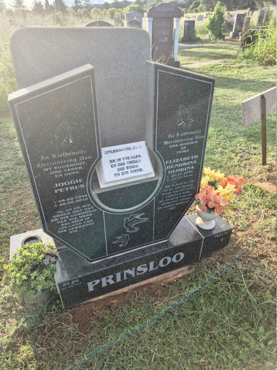PRINSLOO Joggie Petrus 1944-2010 & Elizabeth Hendrina Glodina 1946-2022