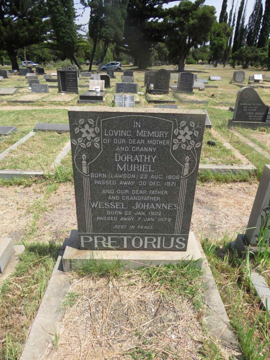 PRETORIUS Wessel Johannes 1902-1972 & Dorathy Muriel LAWSON 1906-1971