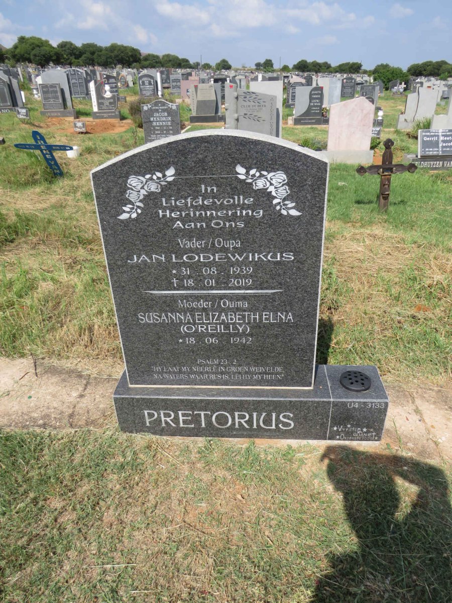PRETORIUS Jan Lodewikus 1939-2019 & Susanna Elizabeth Elna O'REILLY 1942- 