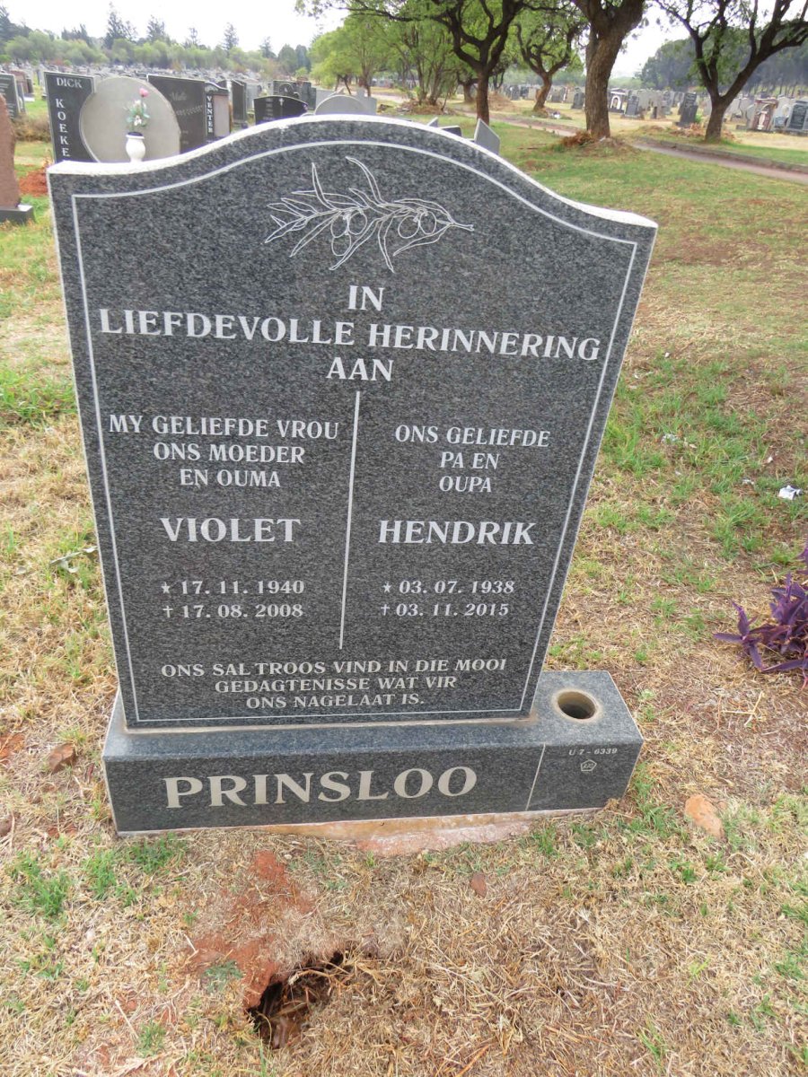 PRINSLOO Hendrik 1938-2015 & Violet 1940-2008