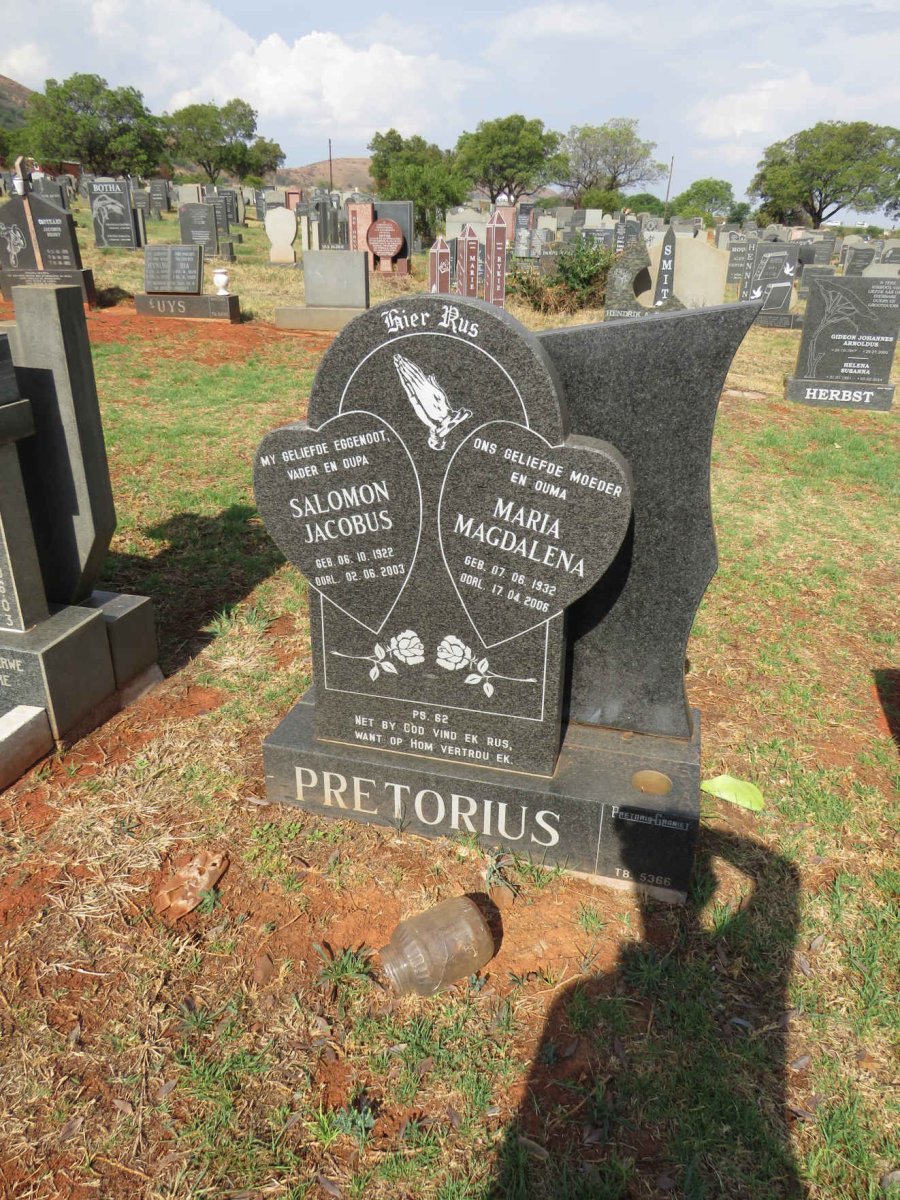PRETORIUS Salomon Jacobus 1922-2003 & Maria Magdalena 1932-2006