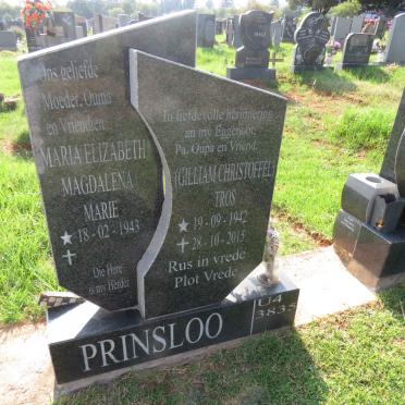 PRINSLOO Gilliam Christoffel 1942-2015 & Maria Elizabeth Magdalena 1943-