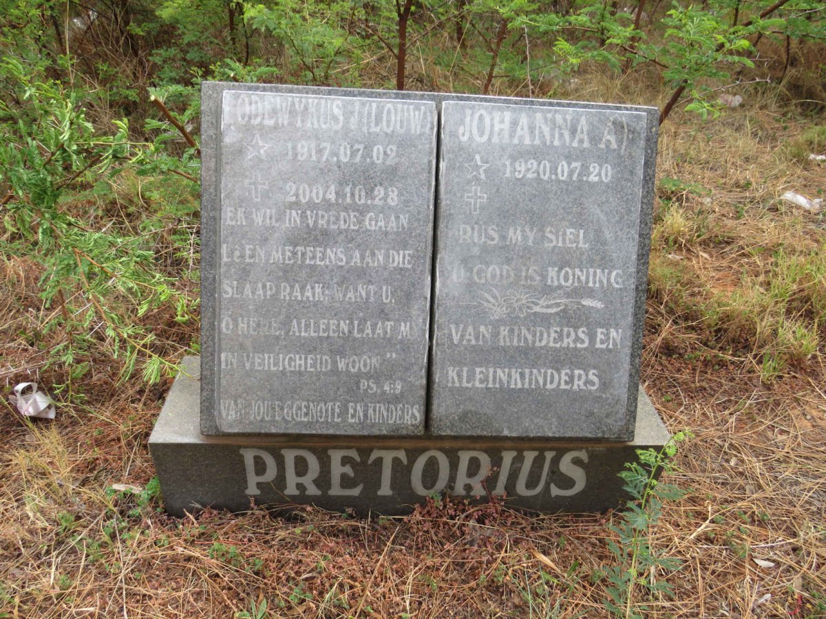 PRETORIUS Lodewykus J. 1917-2004 & Johanna A. 1920-