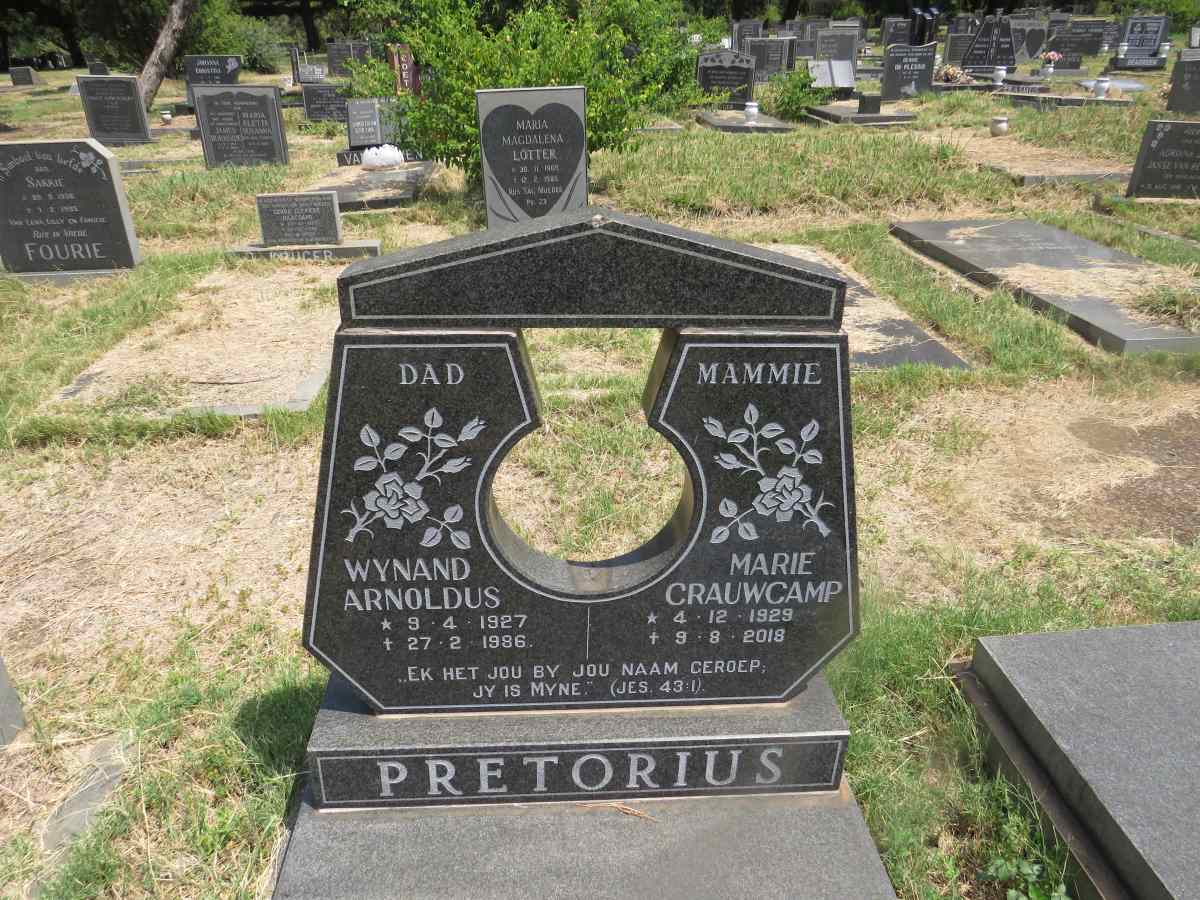 PRETORIUS Wynand Arnoldus 1927-1986 & Marie CRAUWCAMP 1929-2018