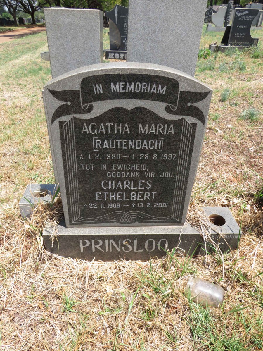 PRINSLOO Charles Ethelbert 1908-2001 &  Agatha Maria RAUTENBACH 1920-1997