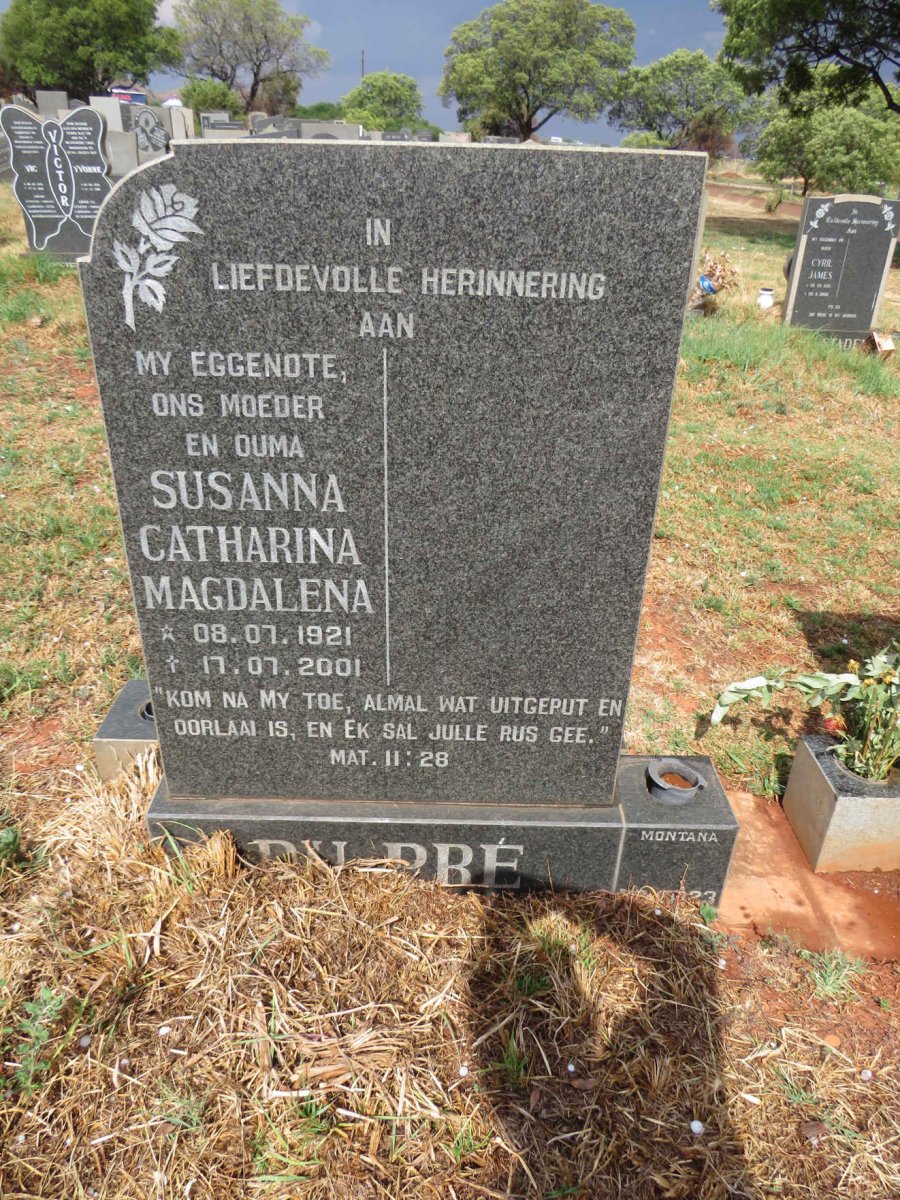 PRE Susanna Catharina Magdalena, du 1921-2001