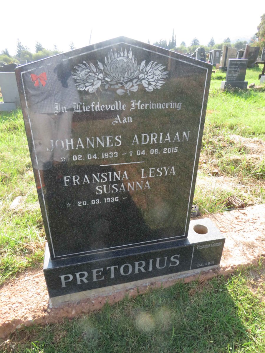 PRETORIUS Johannes Adriaan 1933-2015 & Fransina Lesya Susanna 1936-