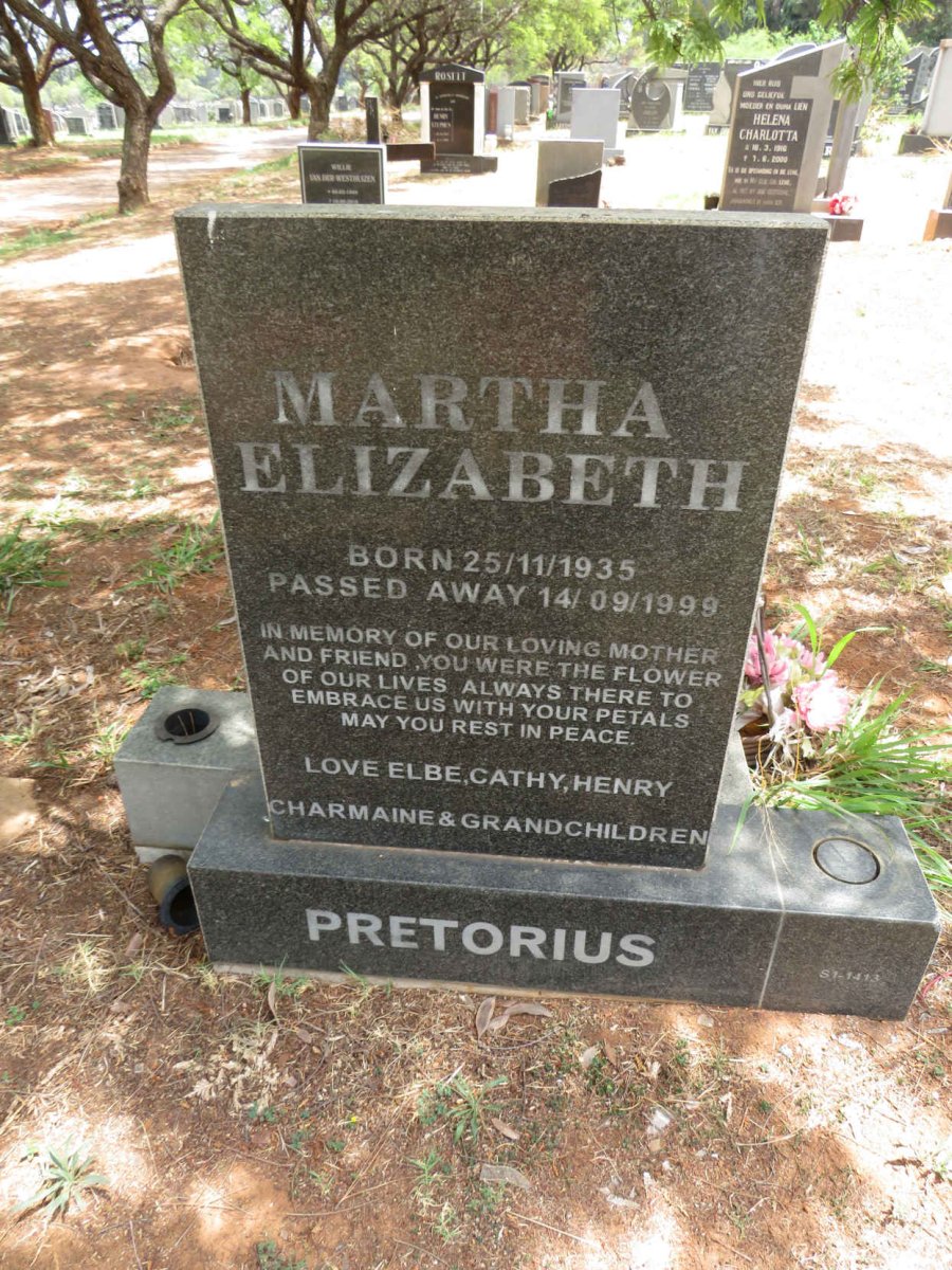 PRETORIUS Martha Elizabeth 1935-1999