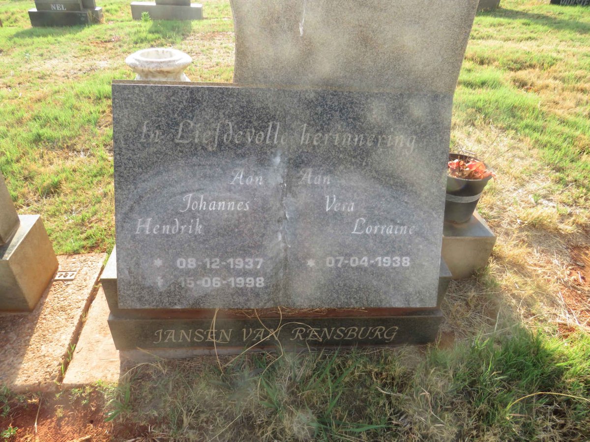 RENSBURG Johannes Hendrik, Jansen van 1937-1998 & Vera Lorraine 1938-