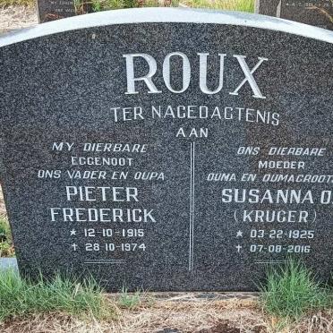 ROUX Pieter Frederick 1915-1974 & Susanna O. KRUGER 1925-2016