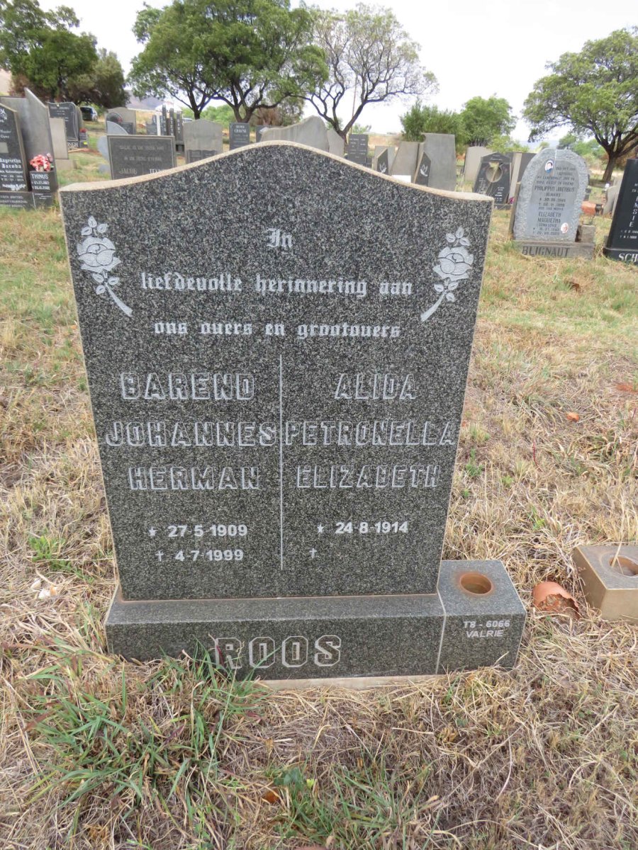 ROOS Barend Johannes Herman 1909-1999 & Alida Petronella Elizabeth 1914-