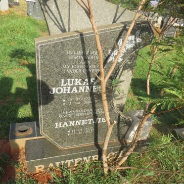 RAUTENBACH Lukas Johannes 1927-2004 & Hannetjie 1932-2013