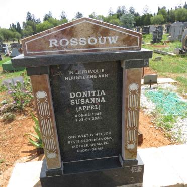 ROSSOUW Donitia Susanna nee APPEL 1946-2020