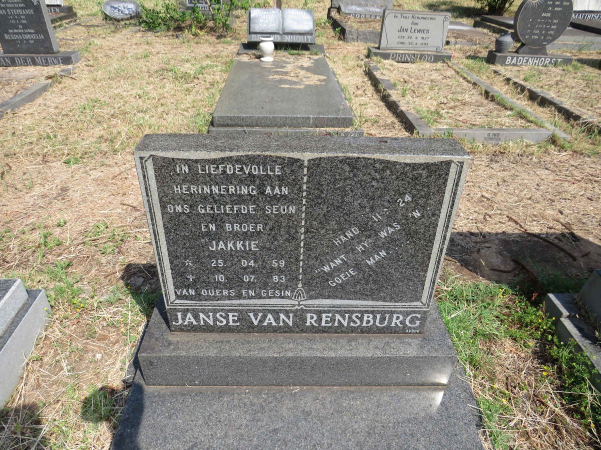RENSBURG Jakkie, Janse van 1959-1983