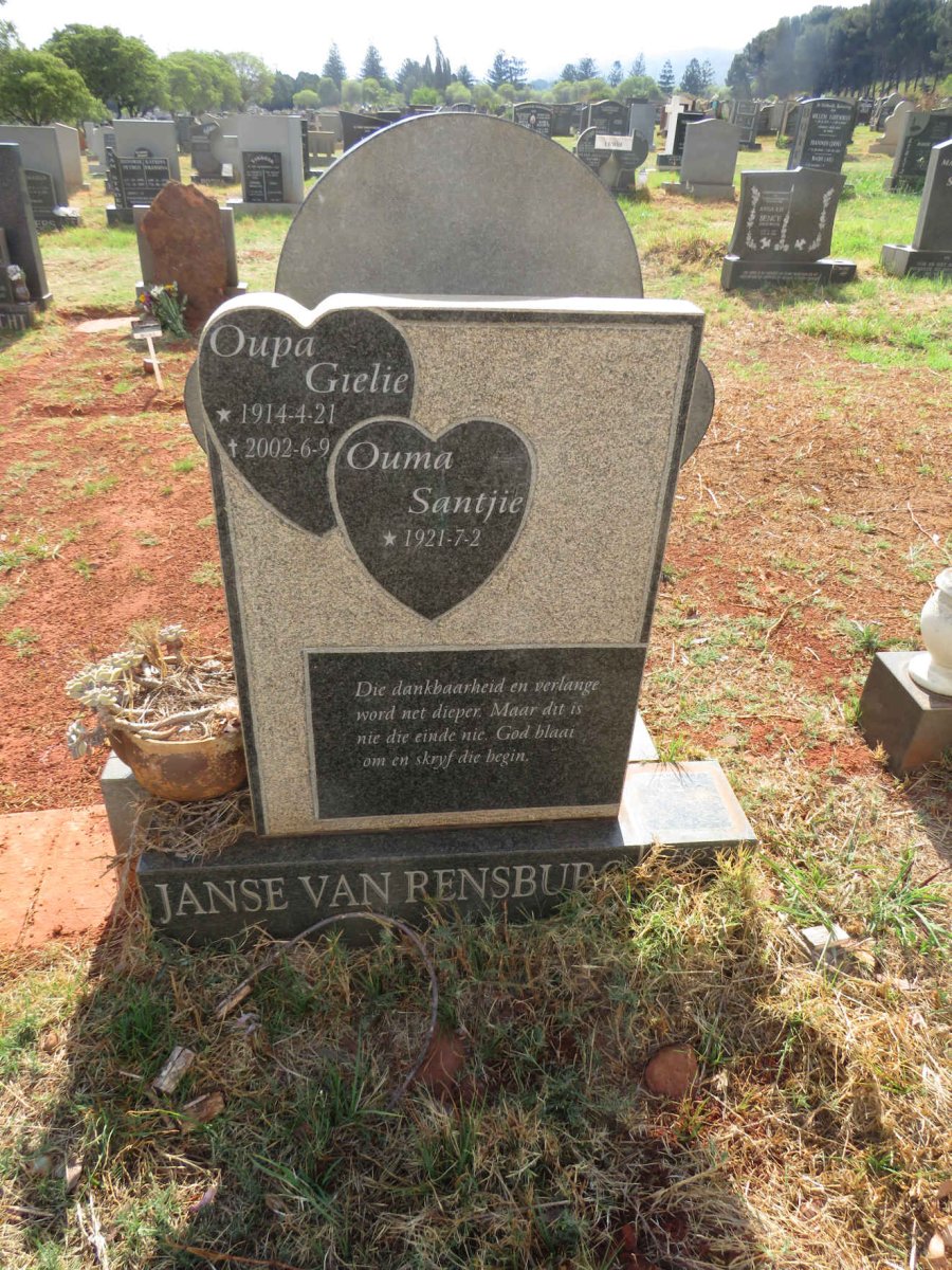 RENSBURG Gielie, Janse van 1914-2002 & Santjie 1921-