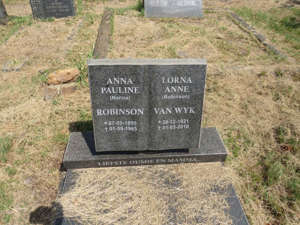 ROBINSON Anna Pauline 1895-1965 :: VAN WYK Lorna Anne nee ROBINSON 1921-2010