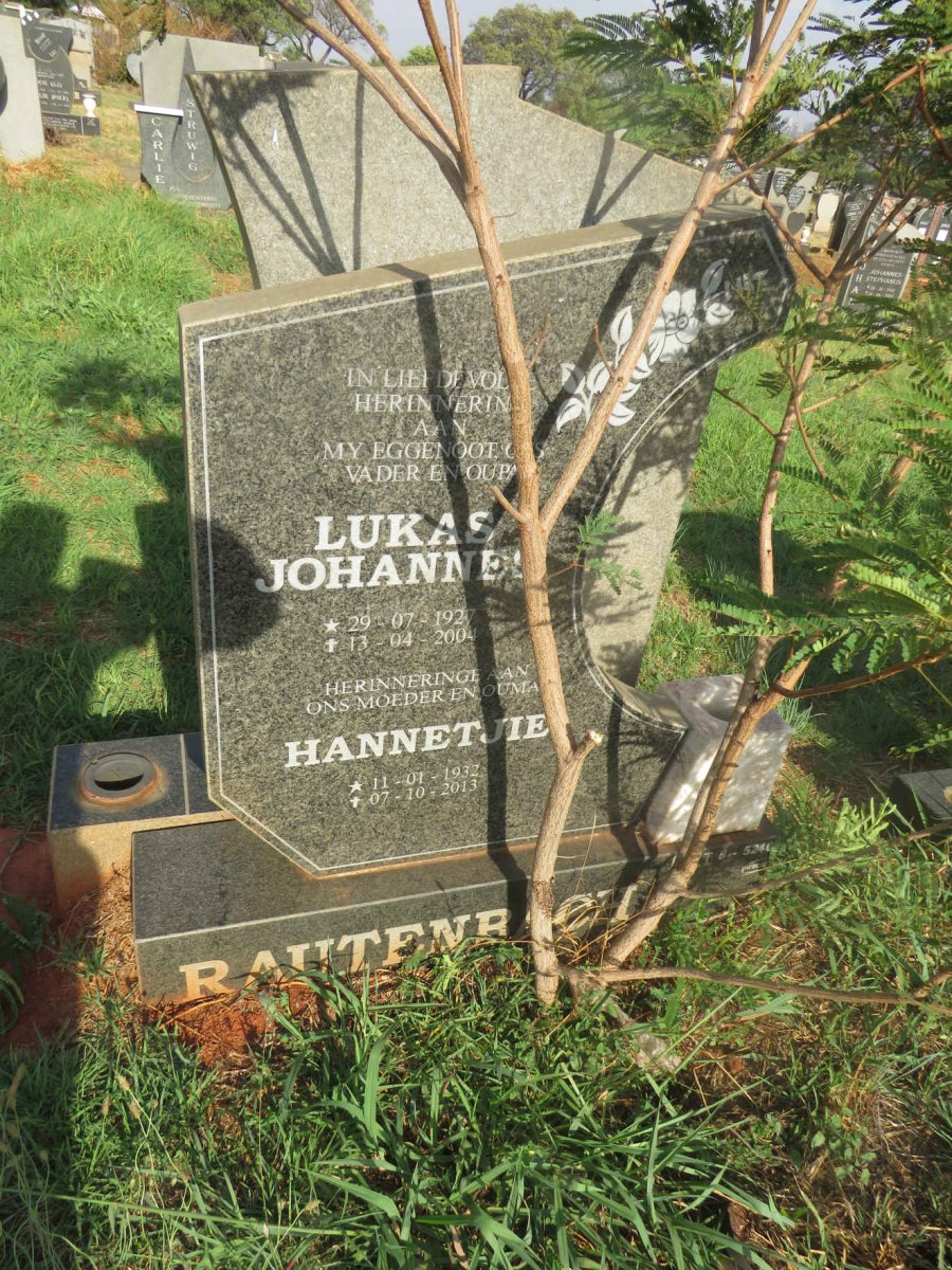 RAUTENBACH Lukas Johannes 1927-2004 & Hannetjie 1932-2013