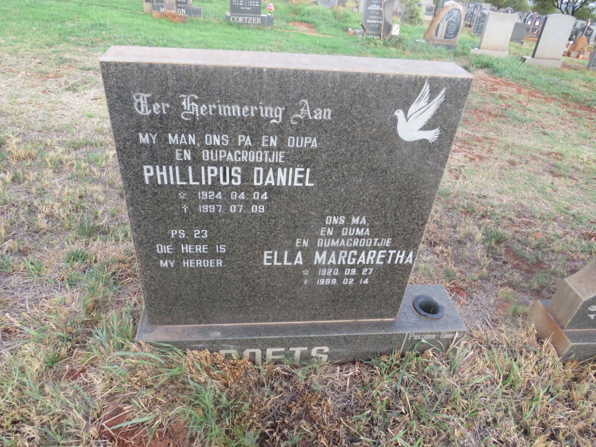 ROETS Phillipus Daniel 1924-1997 & Ella Margaretha 1920-1999