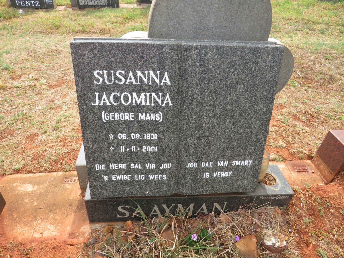 SAAYMAN Susanna Jacomina nee MANS 1931-2001