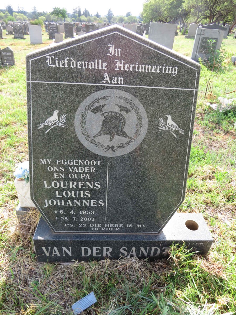 SANDT Lourens Louis Johannes, van der 1953-2003