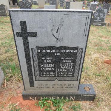 SCHOEMAN Willem Andries 1934-2000 & Hester Jacoba Francina 1940-2002