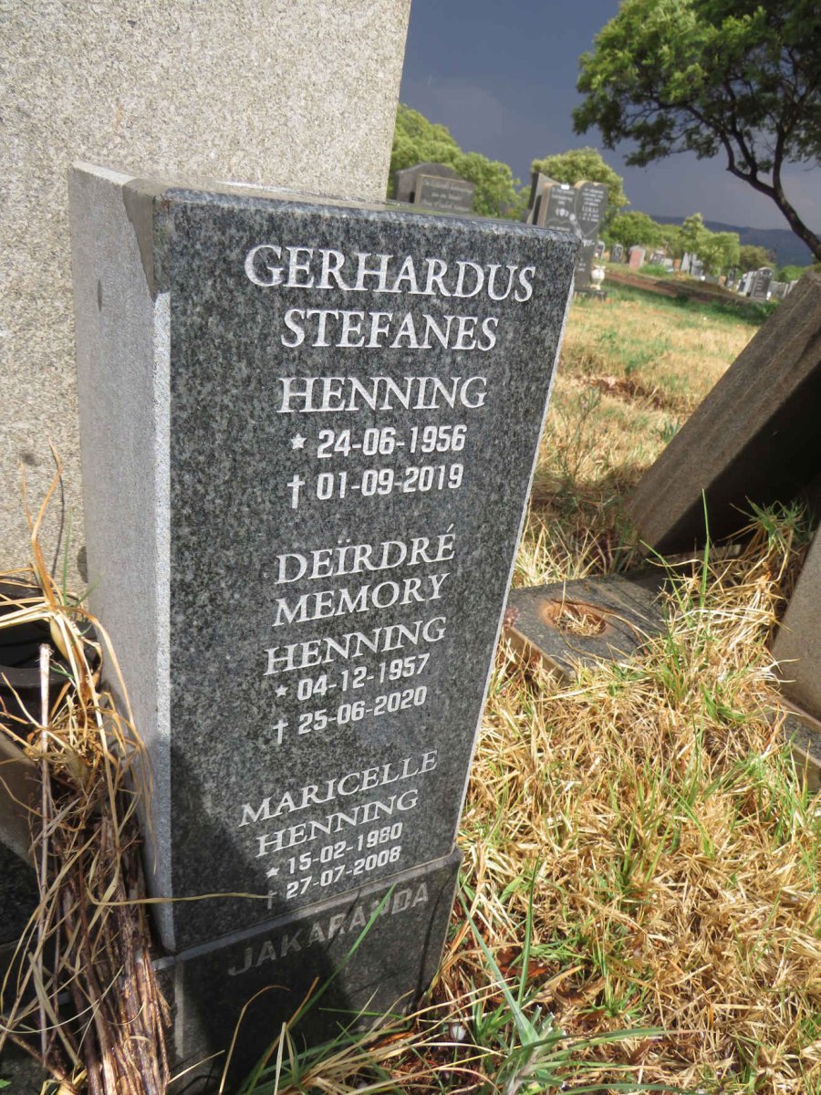 SCHOEMAN Thomas Ignatius Petrus 1934-2000 & Sylvia Magdalena 1937-2016 :: HENNING Gerhardus Stefanes 1956-2019 & Deirdre Memory 1957-2020 :: HENNING Maricelle 1980-2008 _2