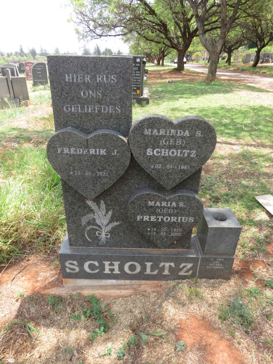 SCHOLTZ Frederik J. 1921- :: SCHOLTZ Maria S. nee PRETORIUS 1920-2000 :: SCHOLTZ Marinda S. 1961-