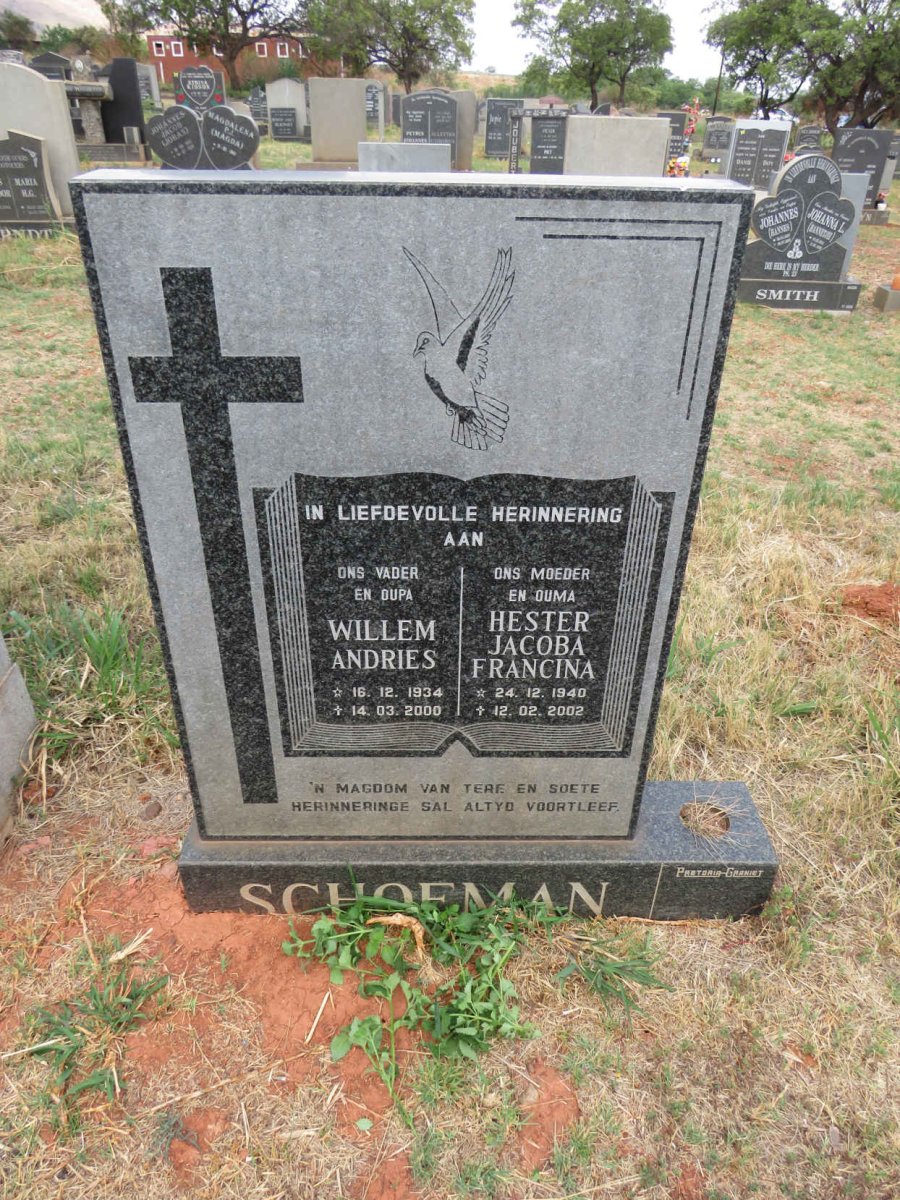 SCHOEMAN Willem Andries 1934-2000 & Hester Jacoba Francina 1940-2002