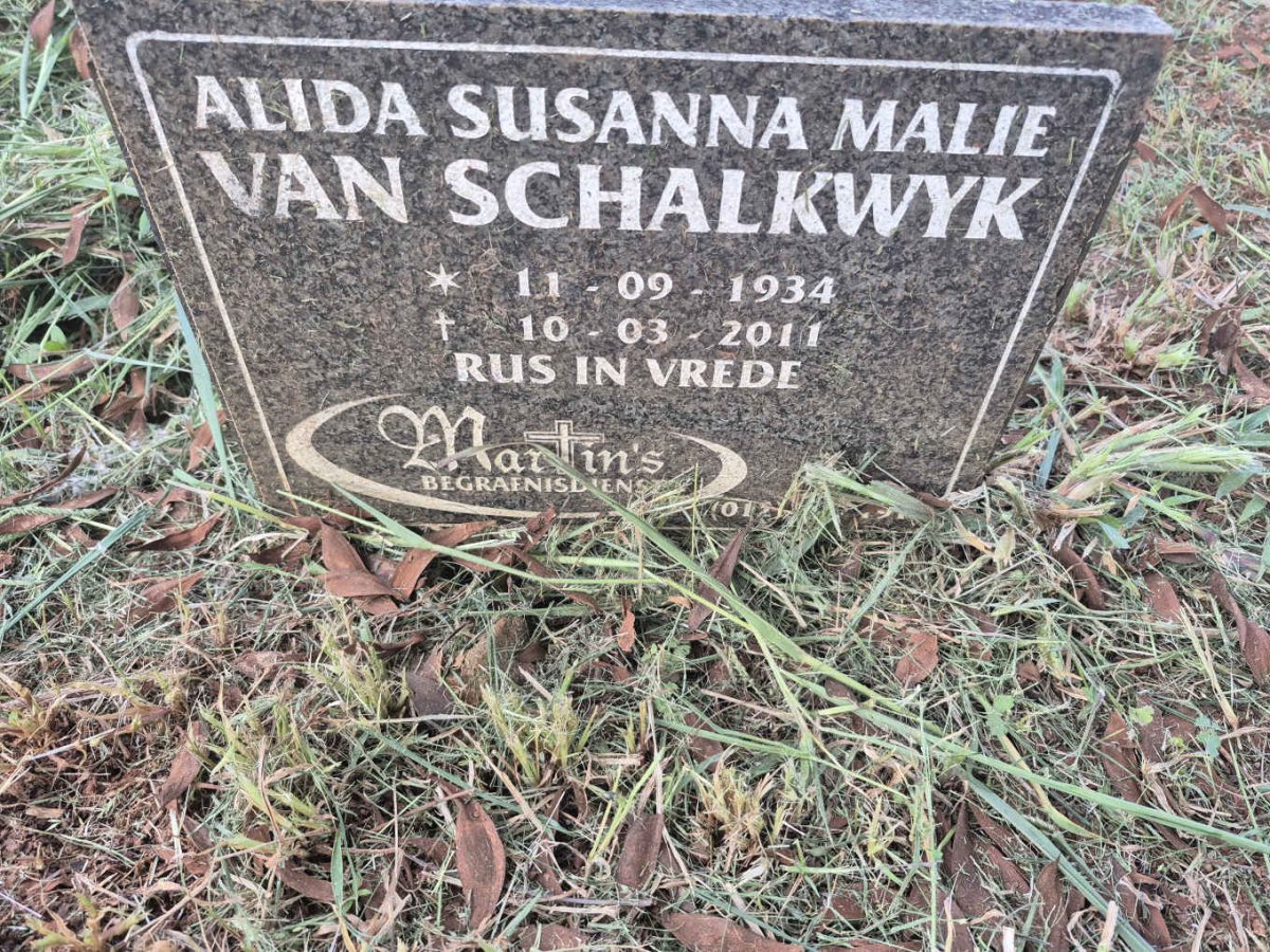 SCHALKWYK Alida Susanna Malie, van 1934-2011