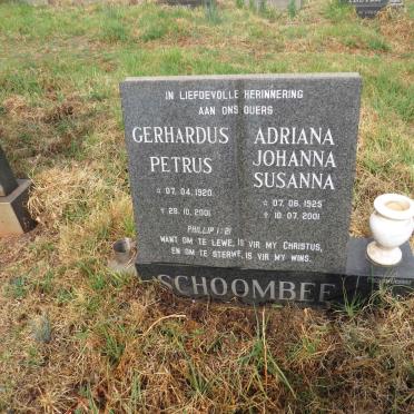 SCHOOMBEE Gerhardus Petrus 1920-2001 & Adriana Johanna Susanna 1925-2001